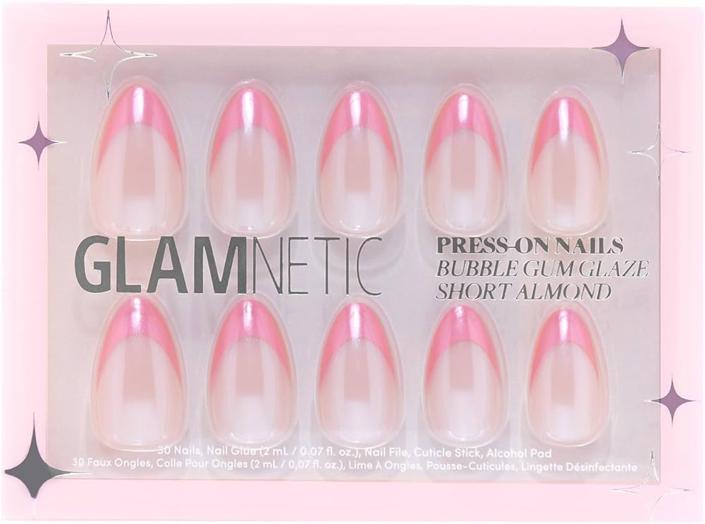 Glamnetic Press On Nails - Bubble Gum Glaze | Short Almond Pink French Tip Nails with a Glaze Fin... | Amazon (US)