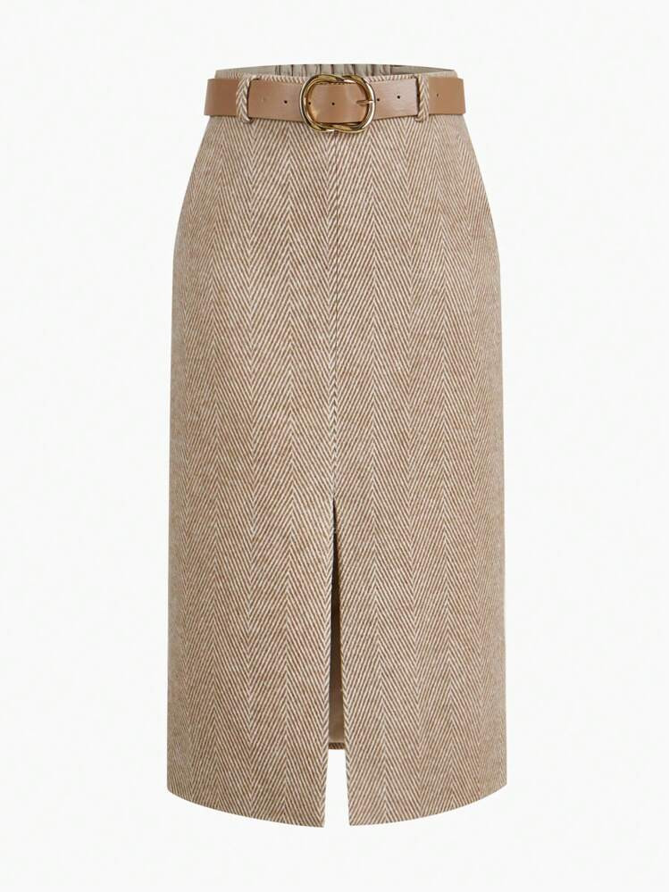 MOTF PREMIUM WOMEN'S HERRINGBONE WOOL SKIRT | SHEIN