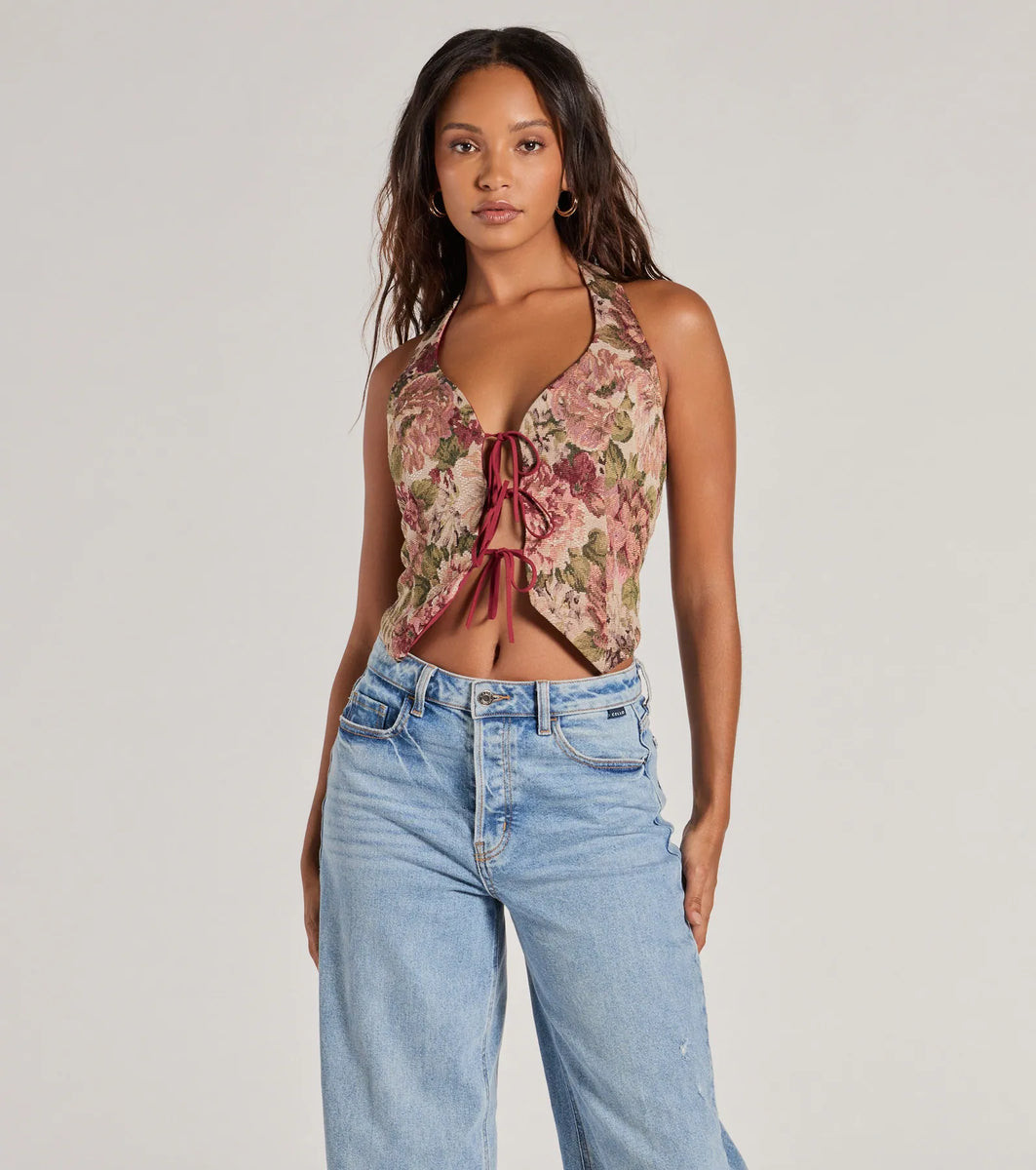Adore You Floral Tapestry Lace Up Vest | Windsor Stores