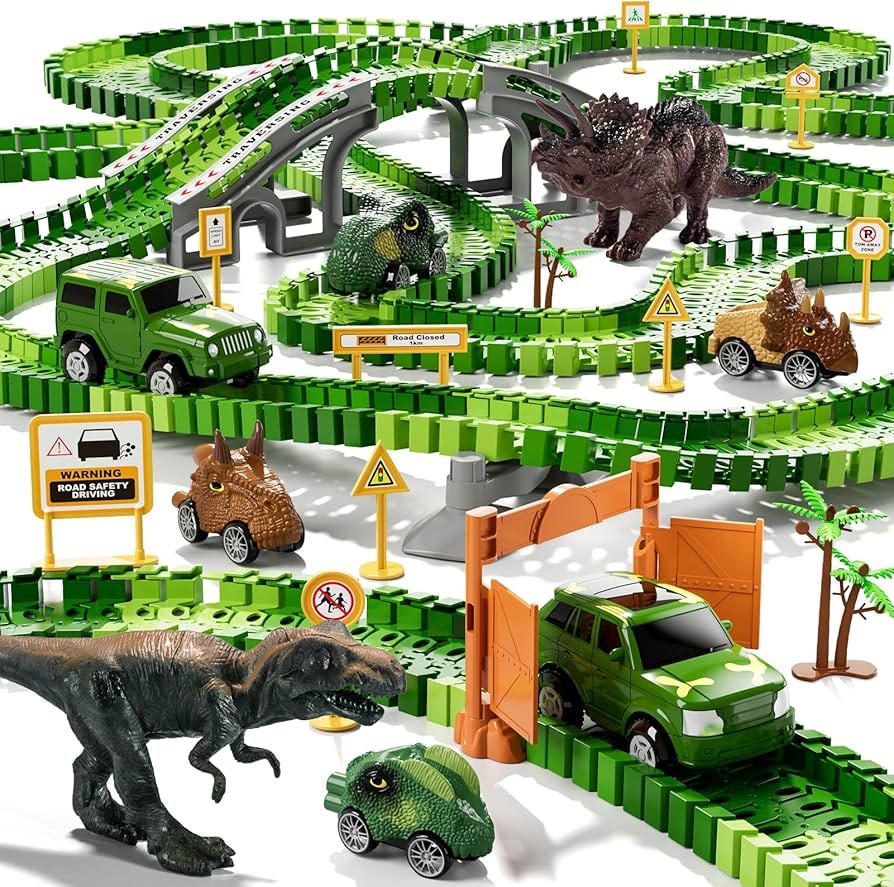 iHaHa 169 PCS Dinosaur Race Car Track Toys for Kids Toddler Boys Ages 1-3 3-5 4-7, Dinosaur Race ... | Amazon (US)