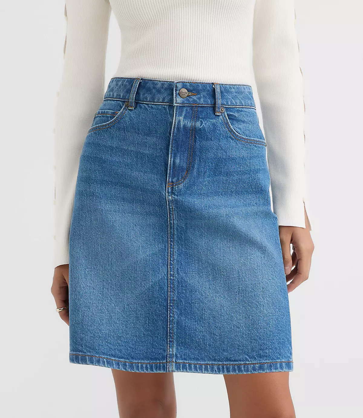 Rivete Denim Skirt in Vintage Mid Wash | LOFT