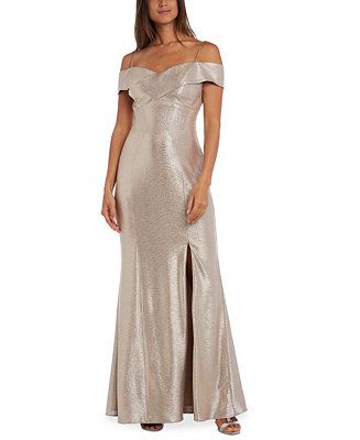 Nightway Cold-Shoulder Foil Gown  & Reviews - Dresses - Women - Macy's | Macys (US)
