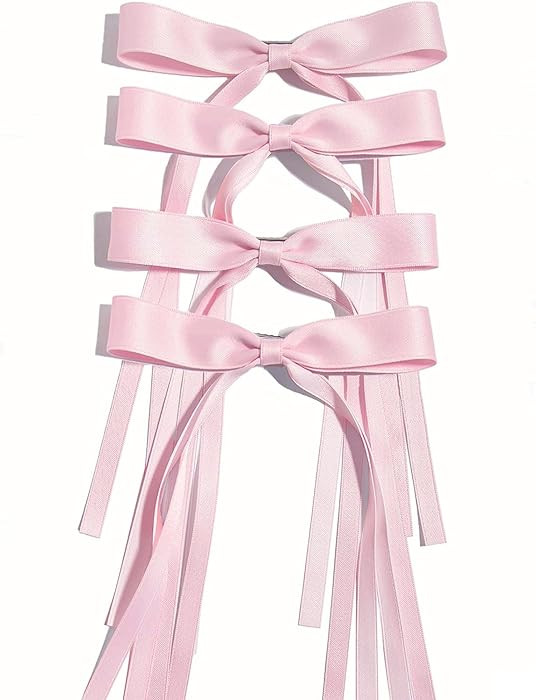 Ayesha Pink Hair Bows Clips Hair Ribbon Bowknot with Long Tail Pink Bows Barrettes Hair Accessori... | Amazon (US)