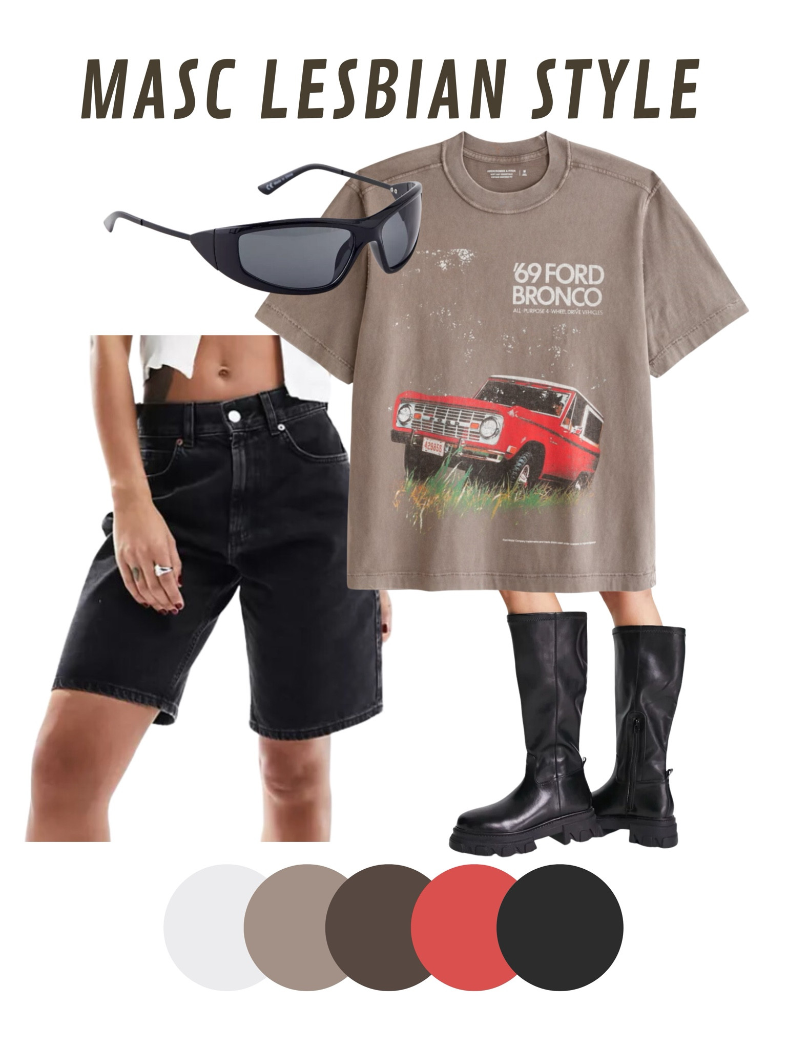 Channel your inner confidence with this semi-masc look: rugged denim shorts paired with a vintage car t-shirt. The perfect casual summer outfit for any occasion. 

Long Shorts Women, Bronco T-Shirt , Abercrombie Men’s, Calf High Boots #LesbianFashion #MascStyle #SummerOutfit #DenimShorts #VintageCarTee

#LTKSeasonal #LTKFestival #LTKMens