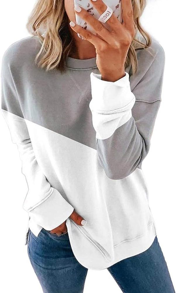 Womens Crewneck Sweatshirts Long Sleeve Shirts Loose Pullover Tops Shirts | Amazon (US)