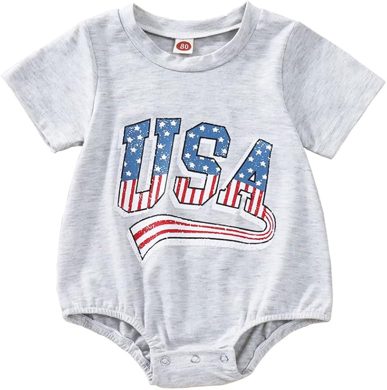 Toddler Infant Baby Boy Girl 4th of July Outfit Oversized Romper/ USA Shirts+Shorts Retro America... | Amazon (US)