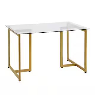 Slip 47 in.Tempered Glass Top Gold Base Elegant Dining Table | The Home Depot