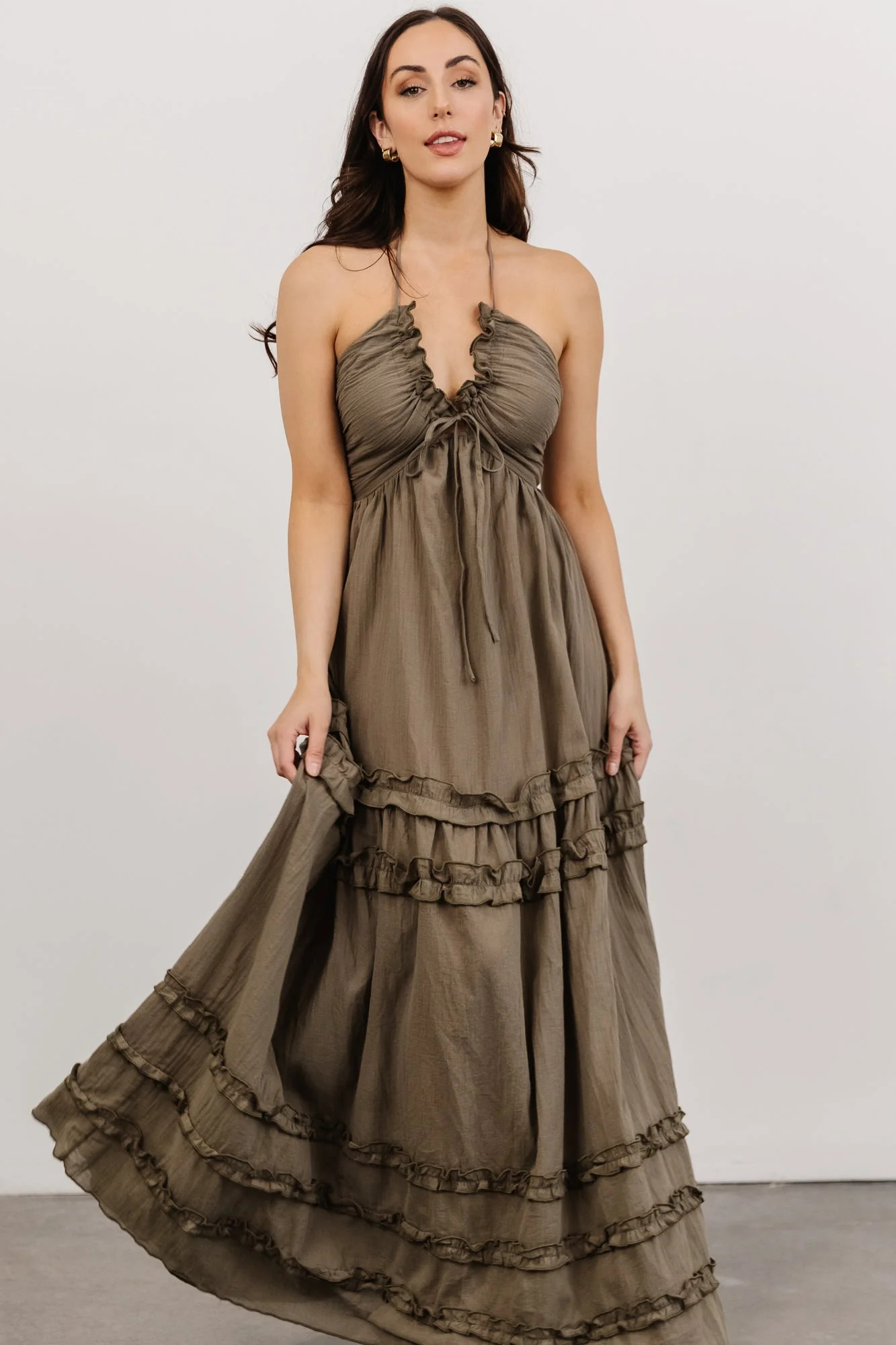 Augusta Halter Neck Maxi Dress | Olive | Baltic Born