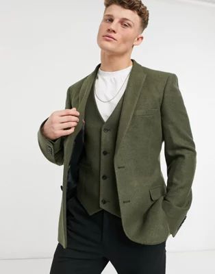 ASOS DESIGN skinny wool mix suit jacket in khaki twill | ASOS (Global)