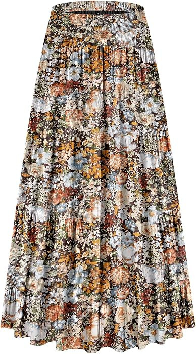 CYiNu Women's Chiffon Elastic High Waist Tiered Pleated Floral Printed A-Line Boho Long Maxi Skir... | Amazon (US)