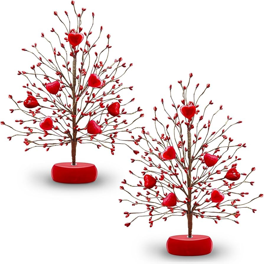 TURNMEON 2 Pack Valentines Tree Valentine's Decoration, Each with 7 Red 3D Heart Ornaments 378 Fl... | Amazon (US)