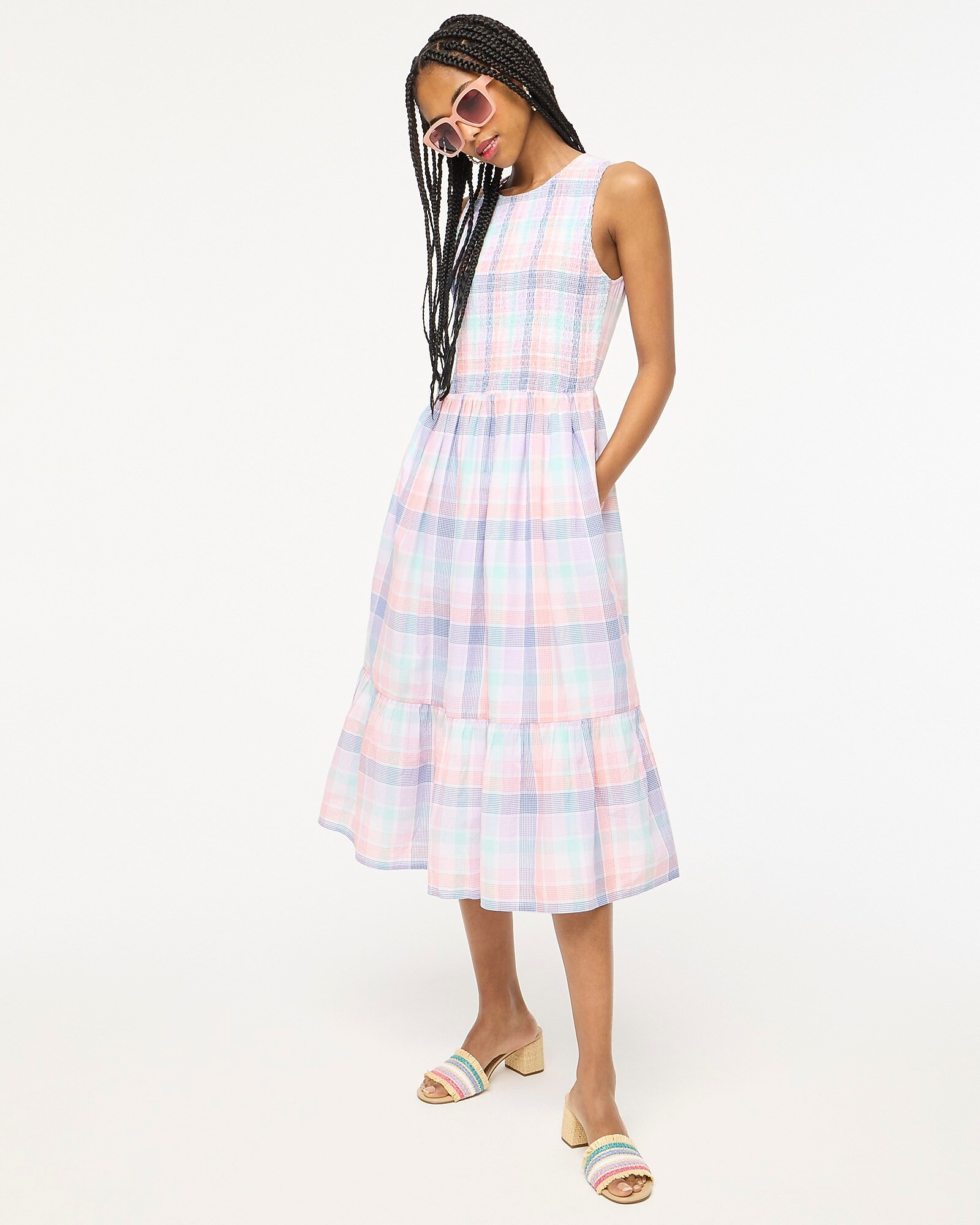 Plaid smocked midi dress | J.Crew Factory