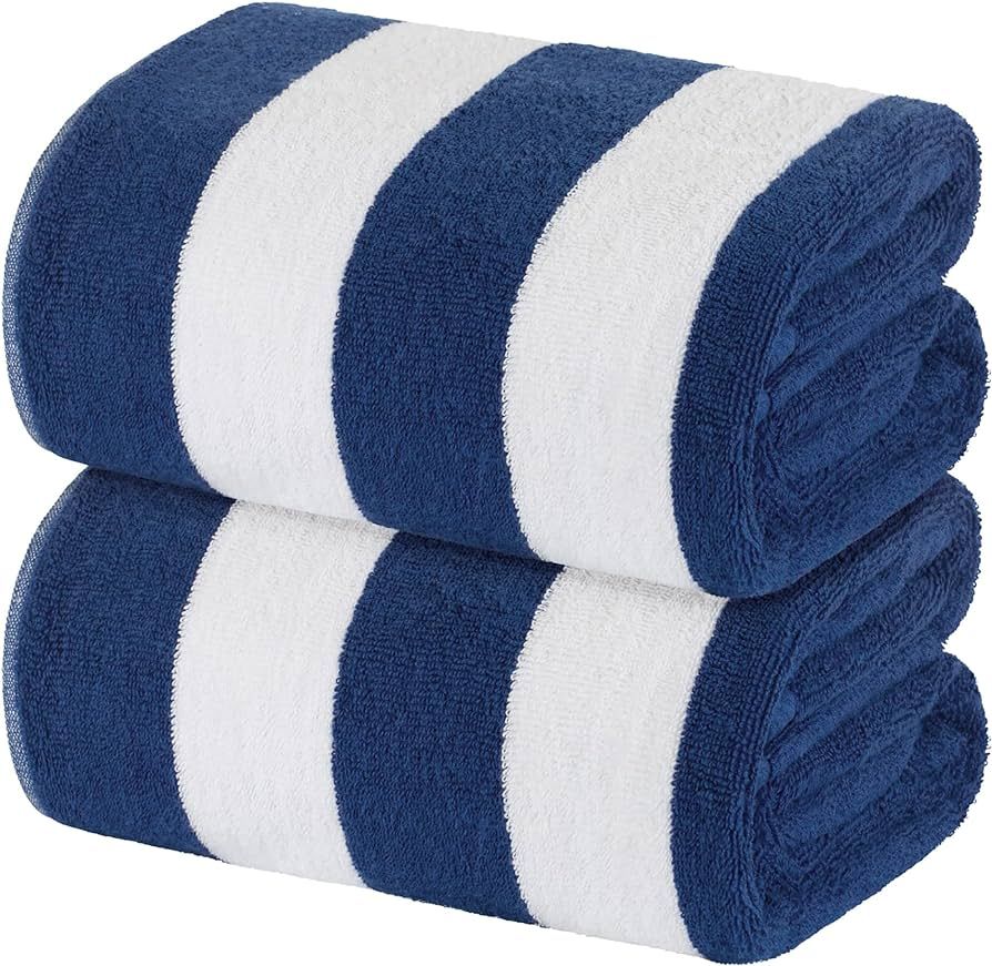 White Classic Stripe Cabana Beach Towels Oversized 2 Pack, Cotton Bath Towel Large - Luxury Plush... | Amazon (US)
