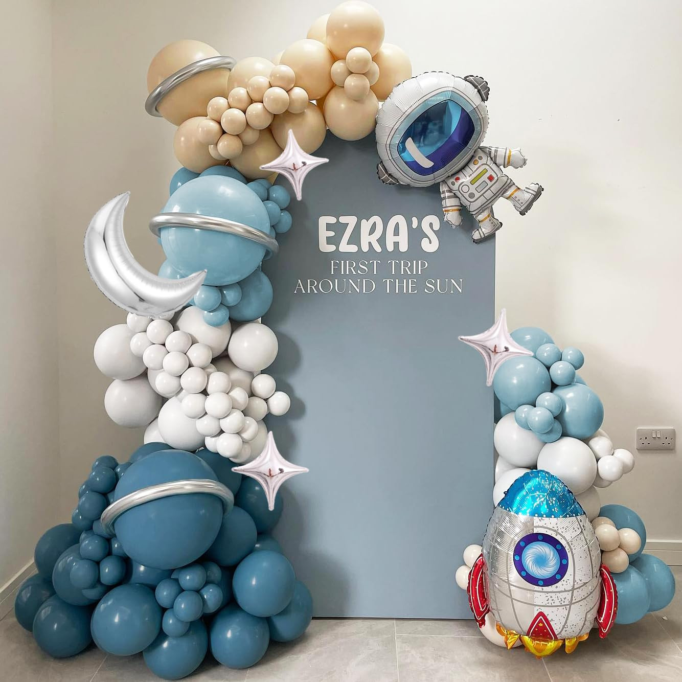 137Pcs Space Balloon Arch Garland Kit - Dusty Blue Nude White Color Balloons with Rocket Astronau... | Amazon (US)