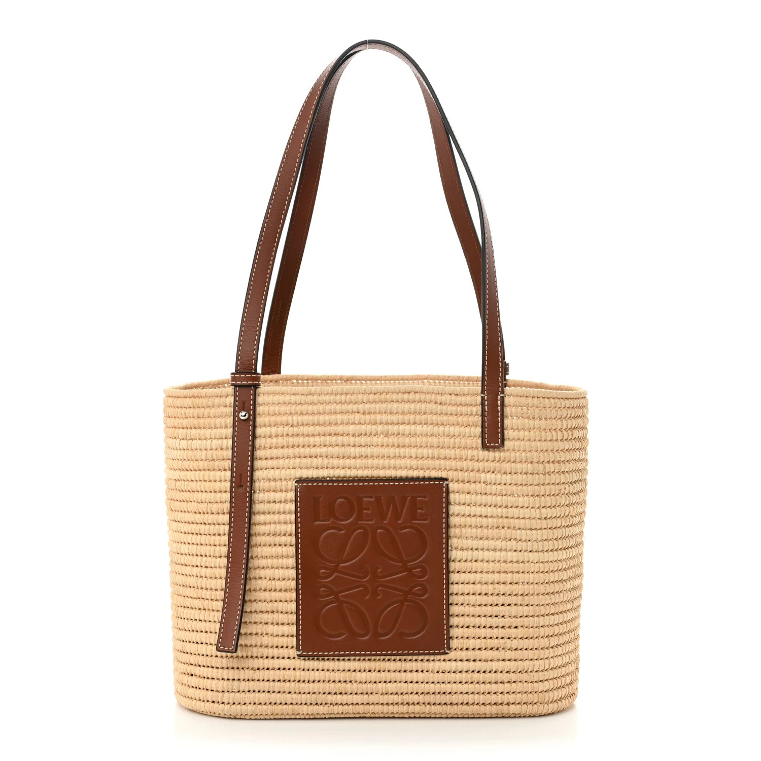 Raffia Small Square Basket Tote Bag Natural Tan | FASHIONPHILE (US)
