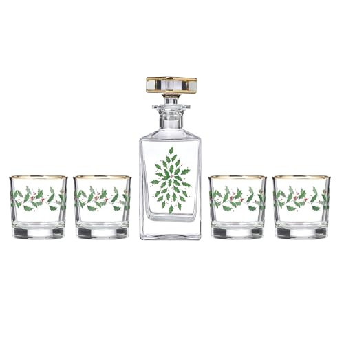 Lenox 896709 Holiday 5-Piece Decanter & Whiskey Glass Set, Christmas Dinnerware, Hosting | Amazon (US)
