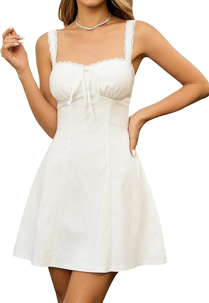 KUTUMAI Lace Square Neck Mini Dress Flowy A Line Short Graduation Dresses for Women Summer 2026 | Amazon (US)
