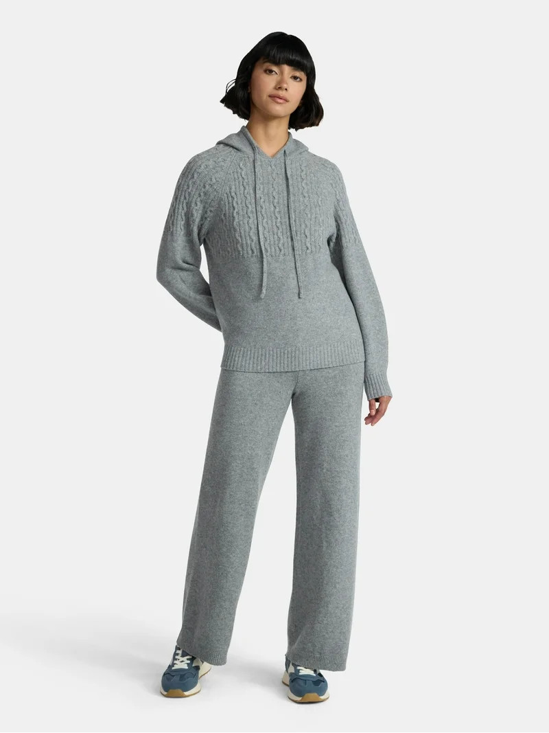 Time and Tru Women's Cable Knit Hoodie Sweater and Pants Set, 2-Piece, Sizes XS-XXXL | Walmart (US)