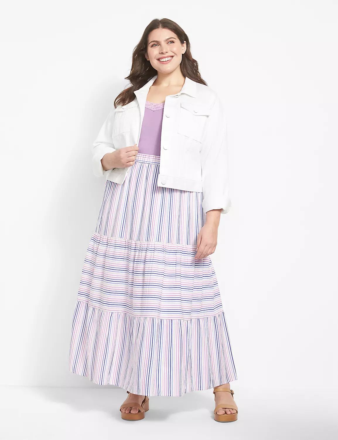 Mixed-Stripe Tiered Maxi Skirt | LaneBryant | Lane Bryant (US)