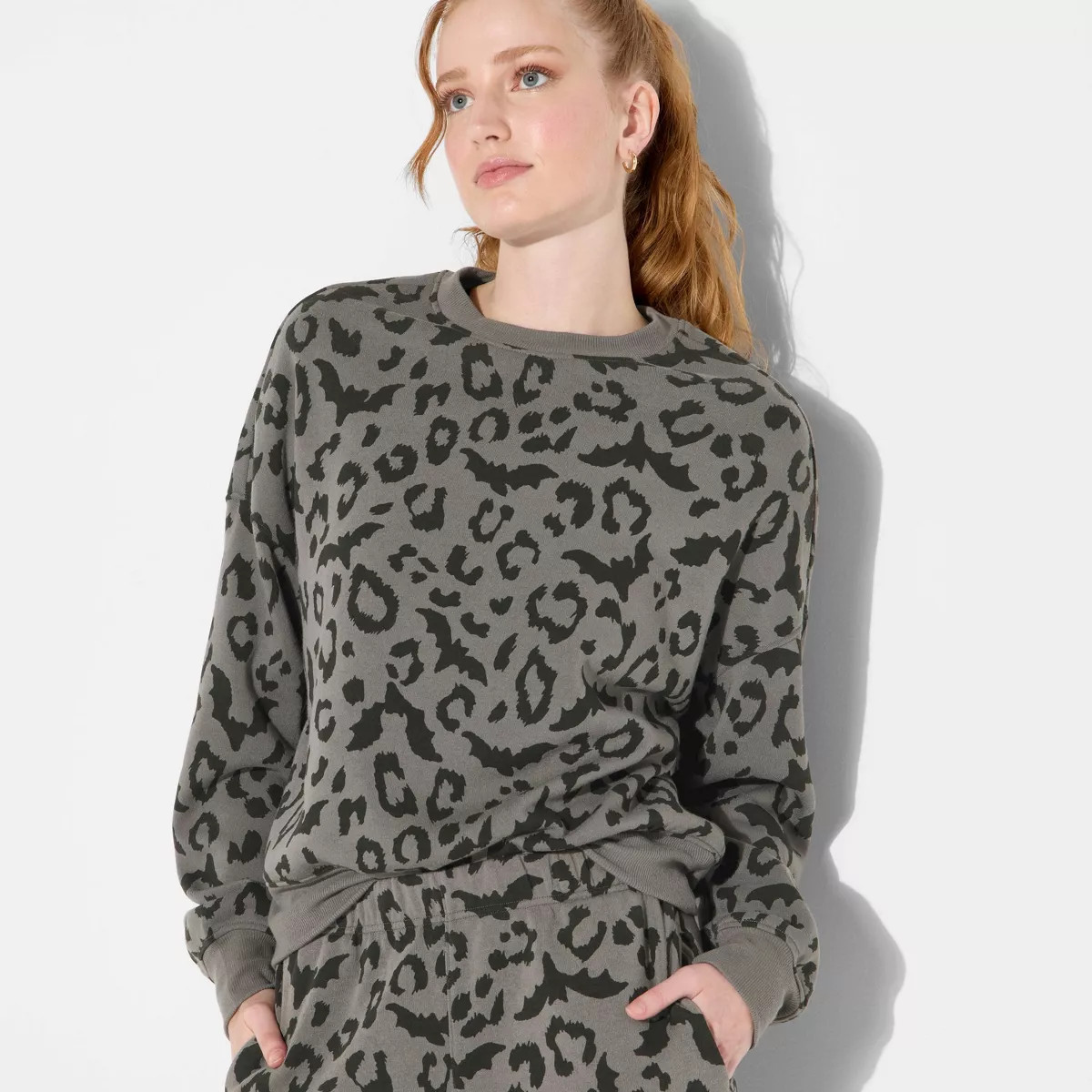 Women's Leopard Bats Fleece Graphic Sweatshirt - Charcoal Gray | Target