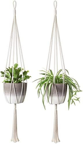 Mkono Macrame Plant Hangers Simple Design Indoor Hanging Planter Decorative Flower Pot Holder Cotton | Amazon (US)