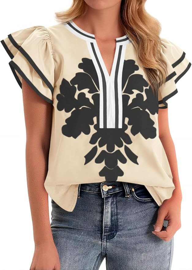 Cicy Bell Womens Ruffle Color Block Blouses Summer Casual V Neck Floral Print Tank Tops Pleated L... | Amazon (US)