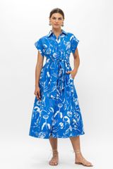 Belted Shirt Dress- Audubon Blue | Oliphant Design