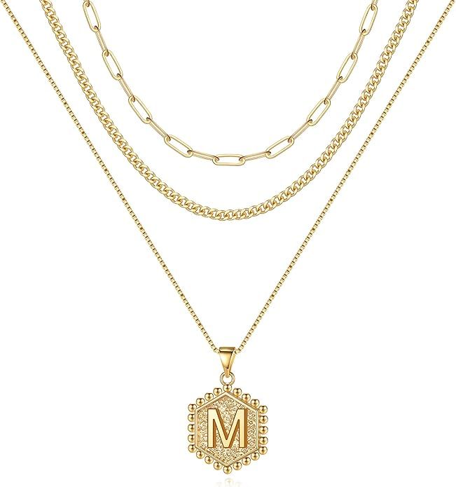 M MOOHAM Layered Initial Necklaces for Women, 14K Real Gold Plated Layered Necklaces for Women In... | Amazon (US)