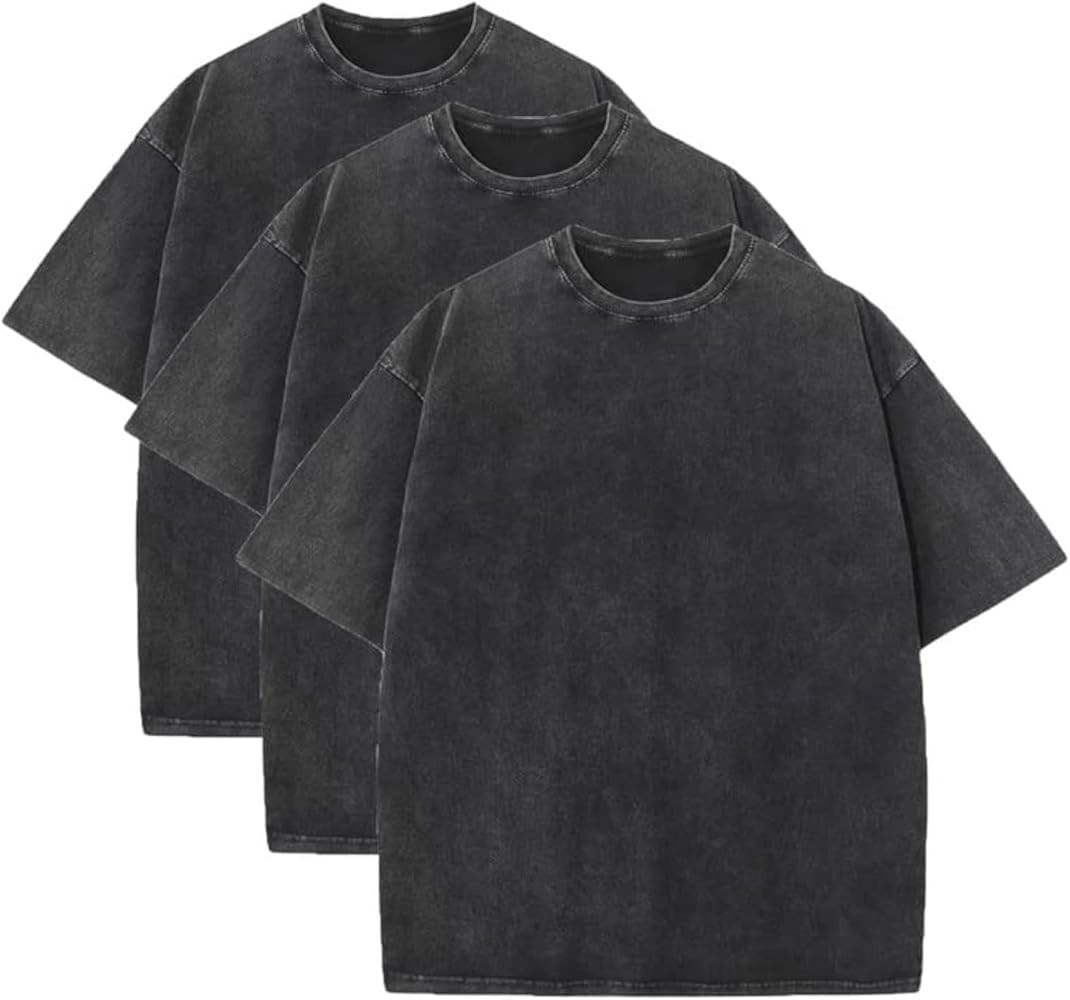 3 Pcs Men's Oversized Heavy Cotton Summer T-Shirts Vintage Tee Loose Fit Short Sleeve Casual Tshi... | Amazon (US)