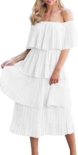 ETCYY Women's Off The Shoulder Ruffles Summer Loose Casual Chiffon Long Party Beach Maxi Dress ... | Amazon (US)