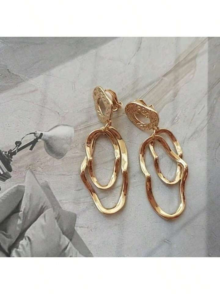 1pair Metallic Geometric Circle Irregular Drop Design Gorgeous Multi-Layer Ear Clip For Women, In... | SHEIN