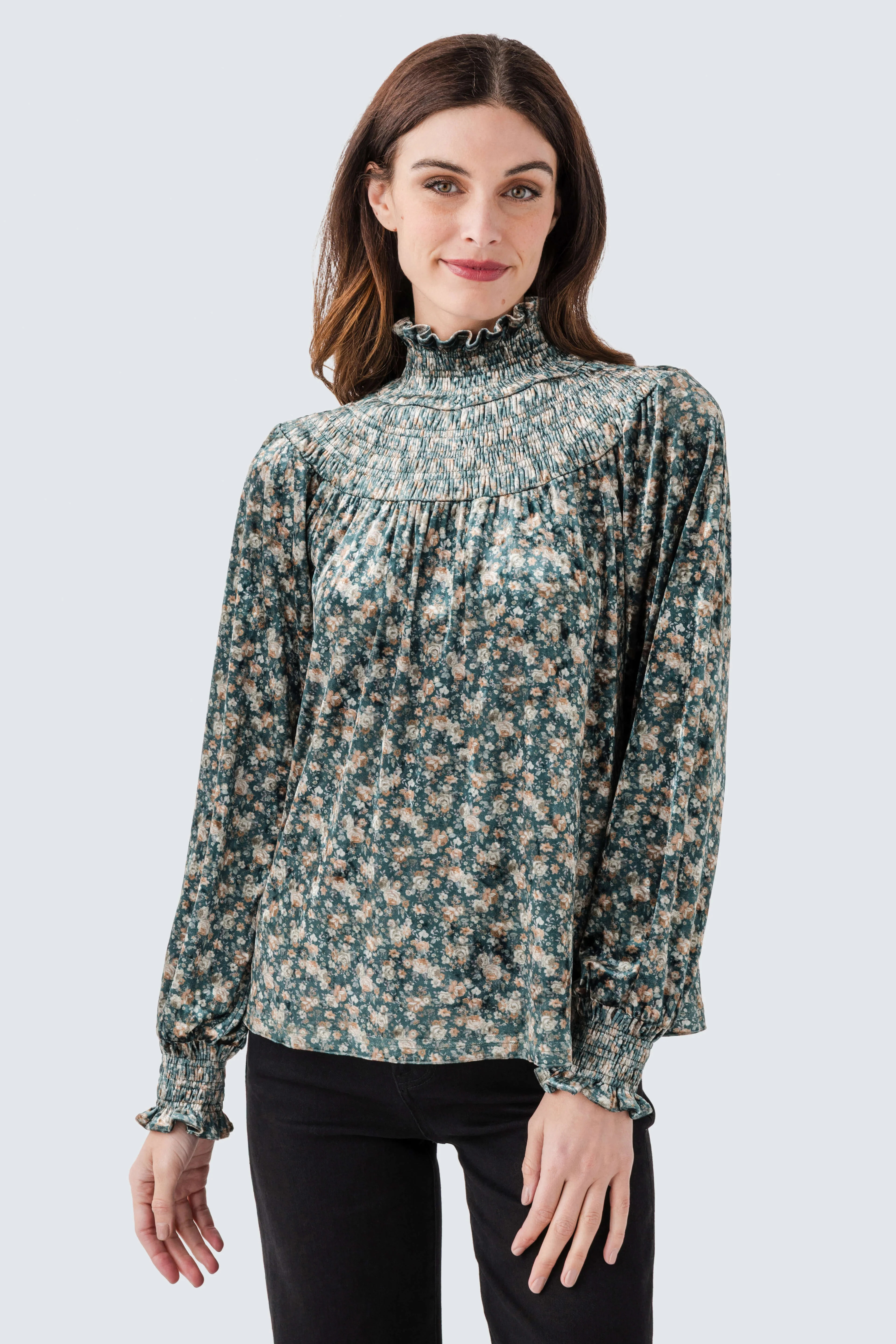Fate Floral Smocked Velvet Top | Social Threads