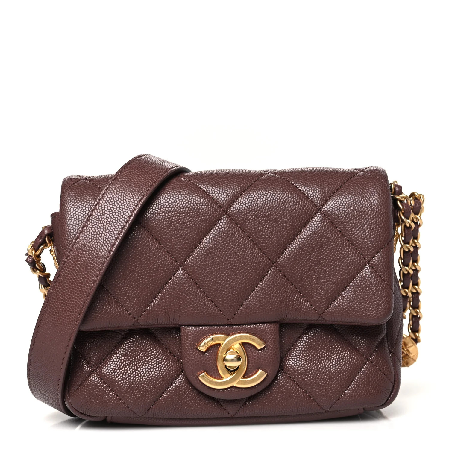 Caviar Quilted Mini Twist Your Buttons Flap Burgundy | FASHIONPHILE (US)