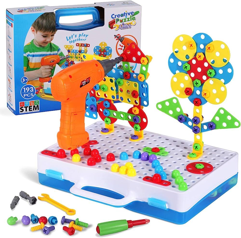 193 Pieces STEM Drill Toys Kit, DIY Creative Mosaic Drill Set for Kids, Construction Engineering ... | Amazon (US)