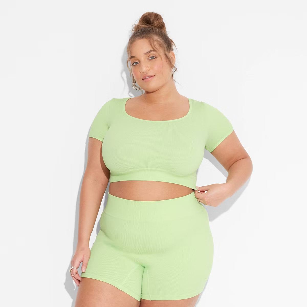 Women's Short Sleeve Square Neck Fitted Seamless T-Shirt - Wild Fable™ Green XXL | Target