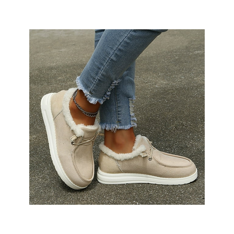 Lacyhop Womens Winter Shoes Warm Short Snow Boots Slip On Loafers Flats Casual Canvas Sneakers | Walmart (US)