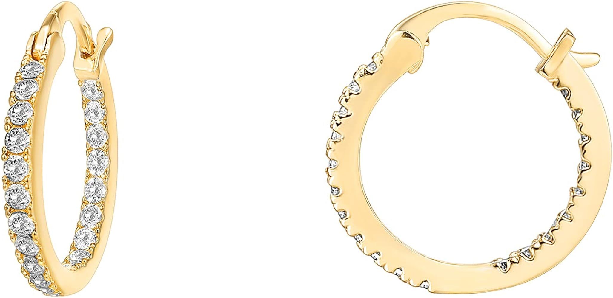 PAVOI 14K Gold Plated 925 Sterling Silver Post Cubic Zirconia Hoop Earrings 30/15mm | Amazon (US)