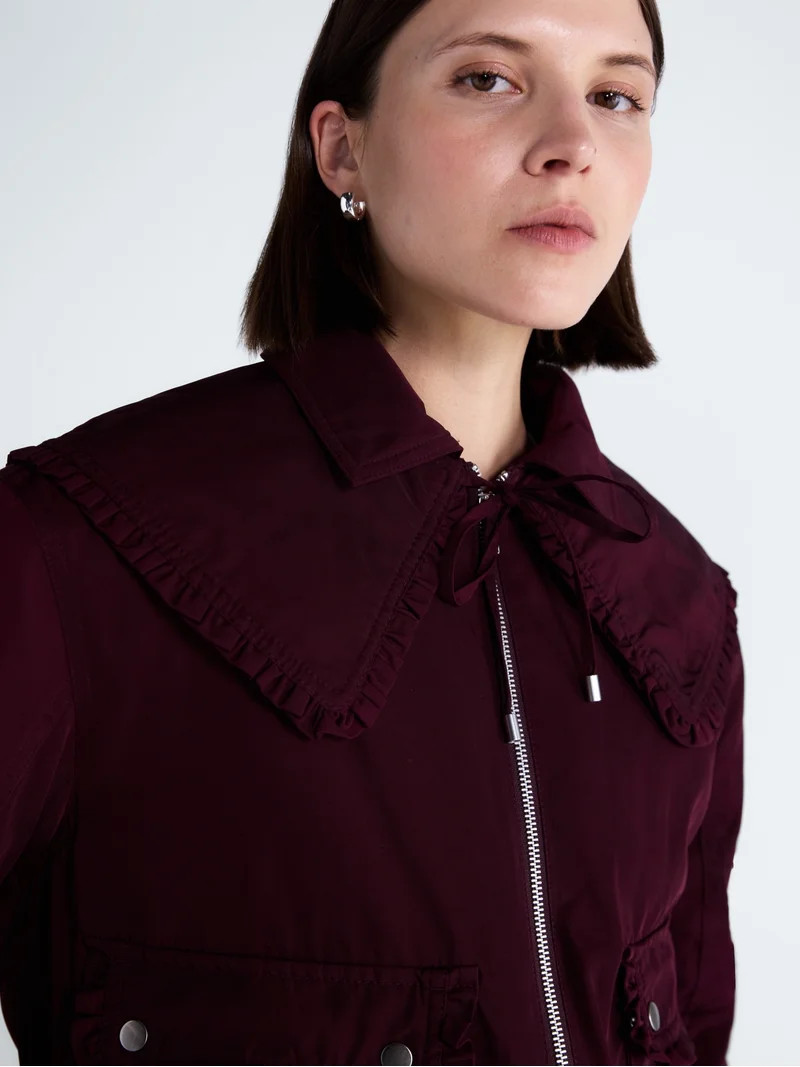 Free Assembly Women's and Women's Plus Ruffle Collar Bomber Jacket, Sizes XS-4X | Walmart (US)