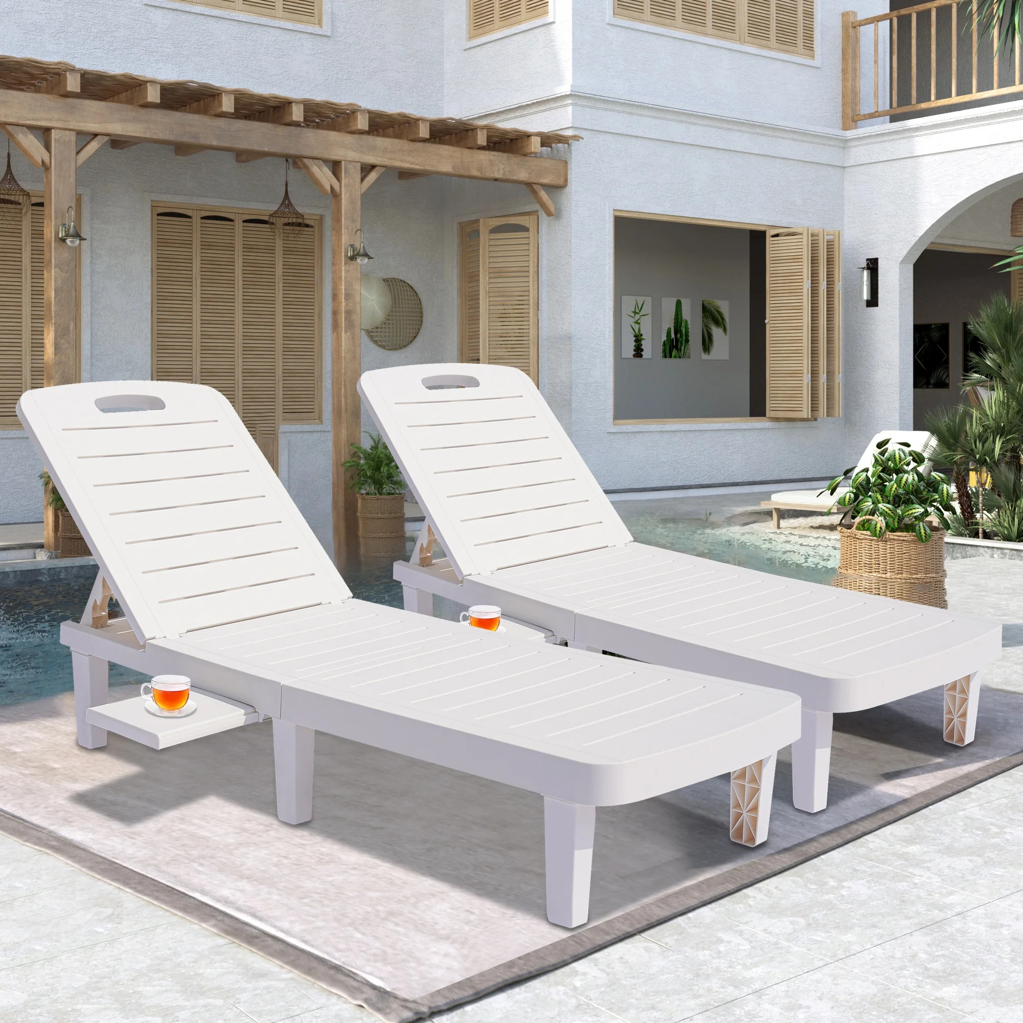 Patio Lounge Chair Set of 2, Adjustable Chaise with Side Table, Outdoor Lounger Recliner for Pool... | Walmart (US)