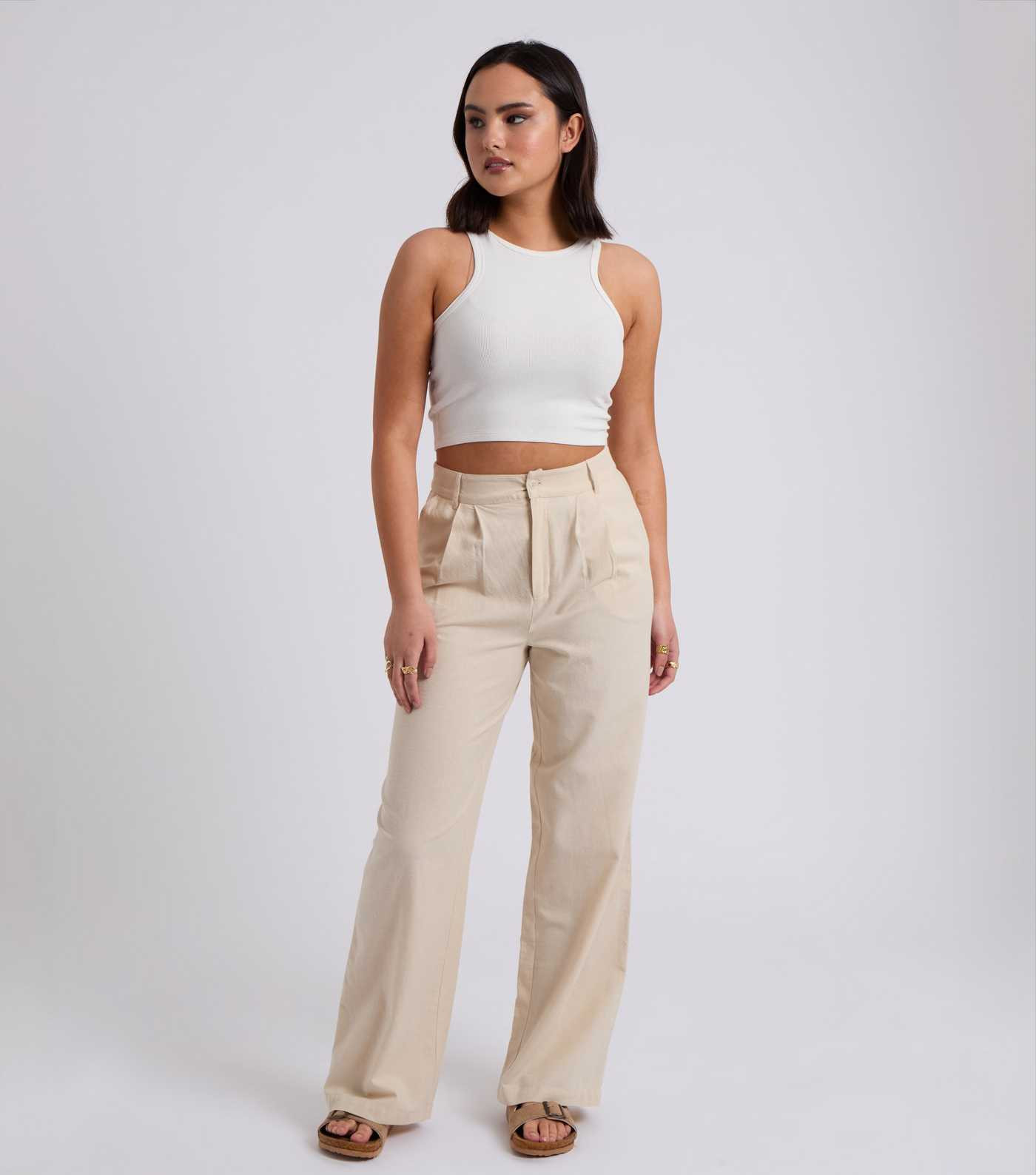 Urban Bliss Stone Cotton Blend Wide Leg Trousers | New Look | New Look (UK)