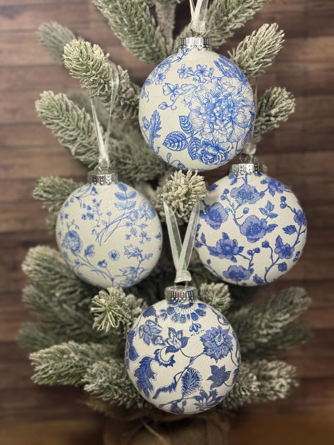 Chinoiserie Blue & White Glitter Chip Ornament – 4” Handmade Christmas Decoration | Tree Orna... | Etsy (US)