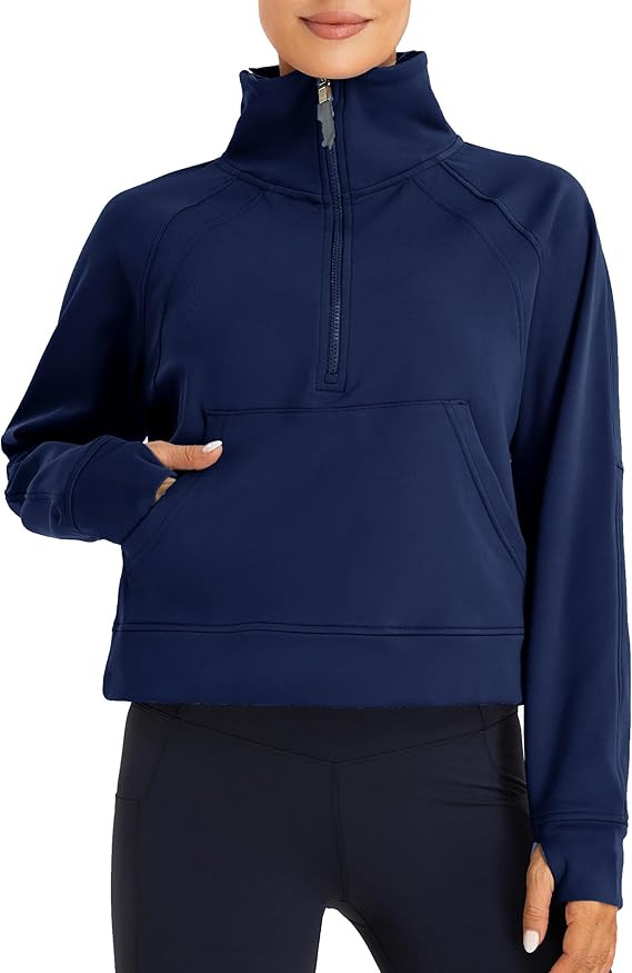 Oalka Sweatshirts Half Zip Long Sleeve Cropped Pullover Lined Full Zip Hoodies Thumb Hole Jackets | Amazon (US)