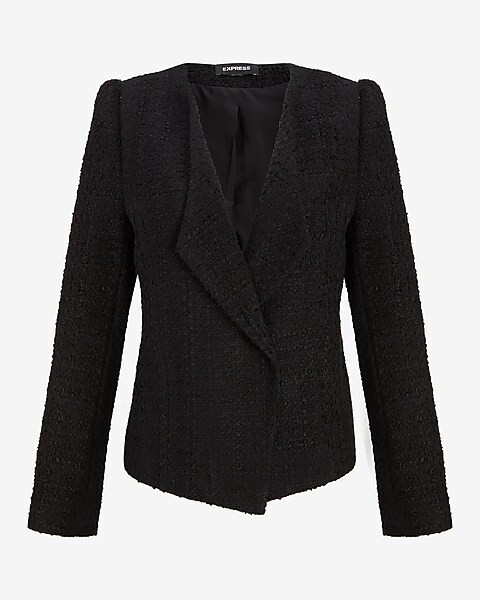 Draped Front Puff Sleeve Boucle Blazer | Express