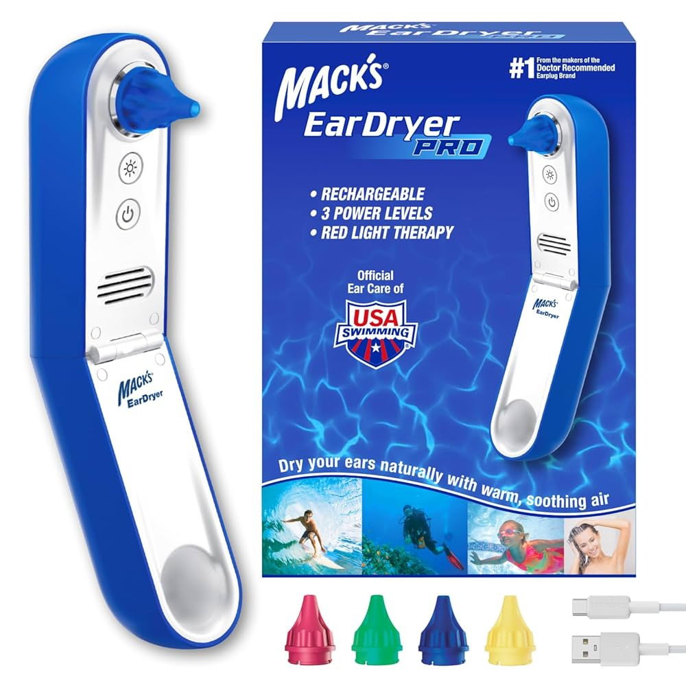 Mack's Ear Dryer PRO Rechargeable Warm Air Ear Water Drying Aid with Red Light Therapy and 3 Powe... | Amazon (US)