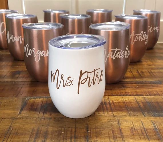 Personalized Swig Stemless Wineglasses with Lid Monogrammed Stainless Steel Rosegold or White, Br... | Etsy (US)