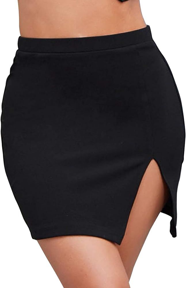 LYANER Women's Sexy Split Slit Hem Stretchy Waist Bodycon Short Skirt | Amazon (US)