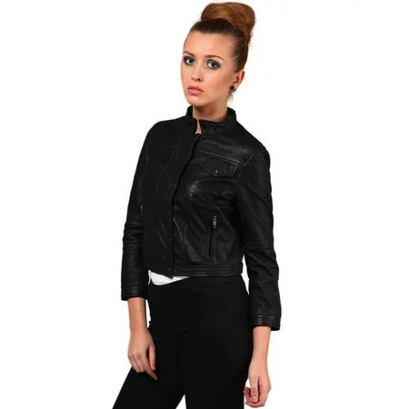 Luis Leather Womens Tough Solid Lambskin Genuine Leather Jacket  Biker Jacket | Walmart (US)