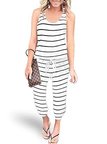 ANRABESS Womens Summer Scoop Neck Sleeveless Striped Tank Top Jumpsuit Rompers | Amazon (US)