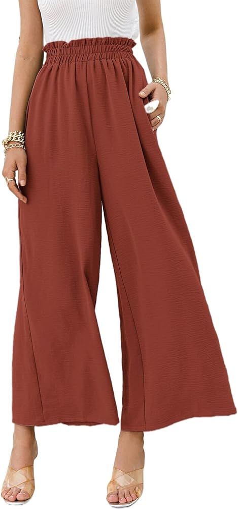 Eteviolet Boho High Waisted Pants for Women, Leopard Wide Leg Flowy Pants | Amazon (US)