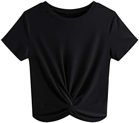 JINKESI Women's Summer Causal Short Sleeve Blouse Round Neck Crop Tops Twist Front Tee T-Shirt | Amazon (US)